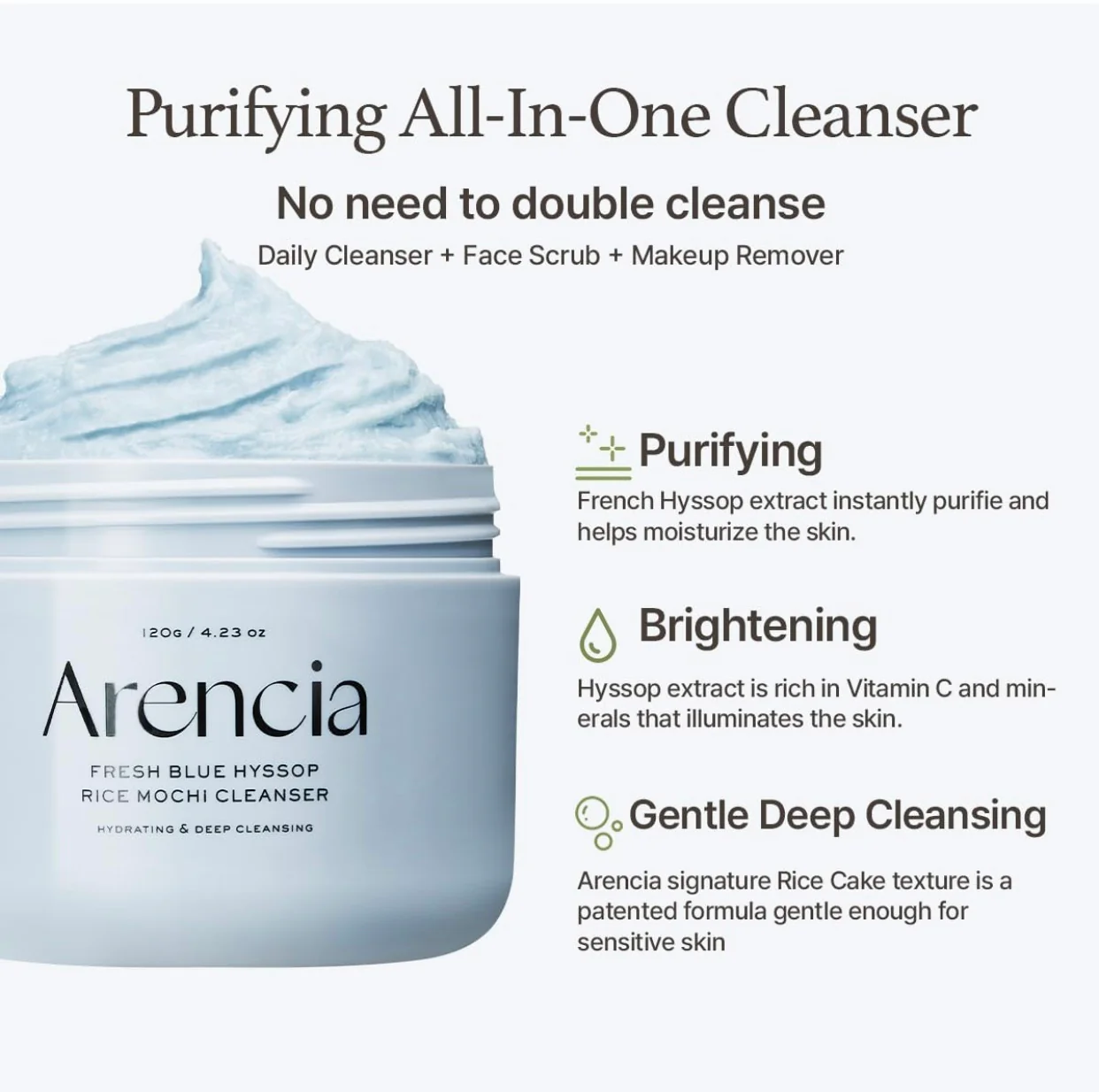 Arencia Fresh Blue Hyssop Rice Mochi Cleanser - Image 4