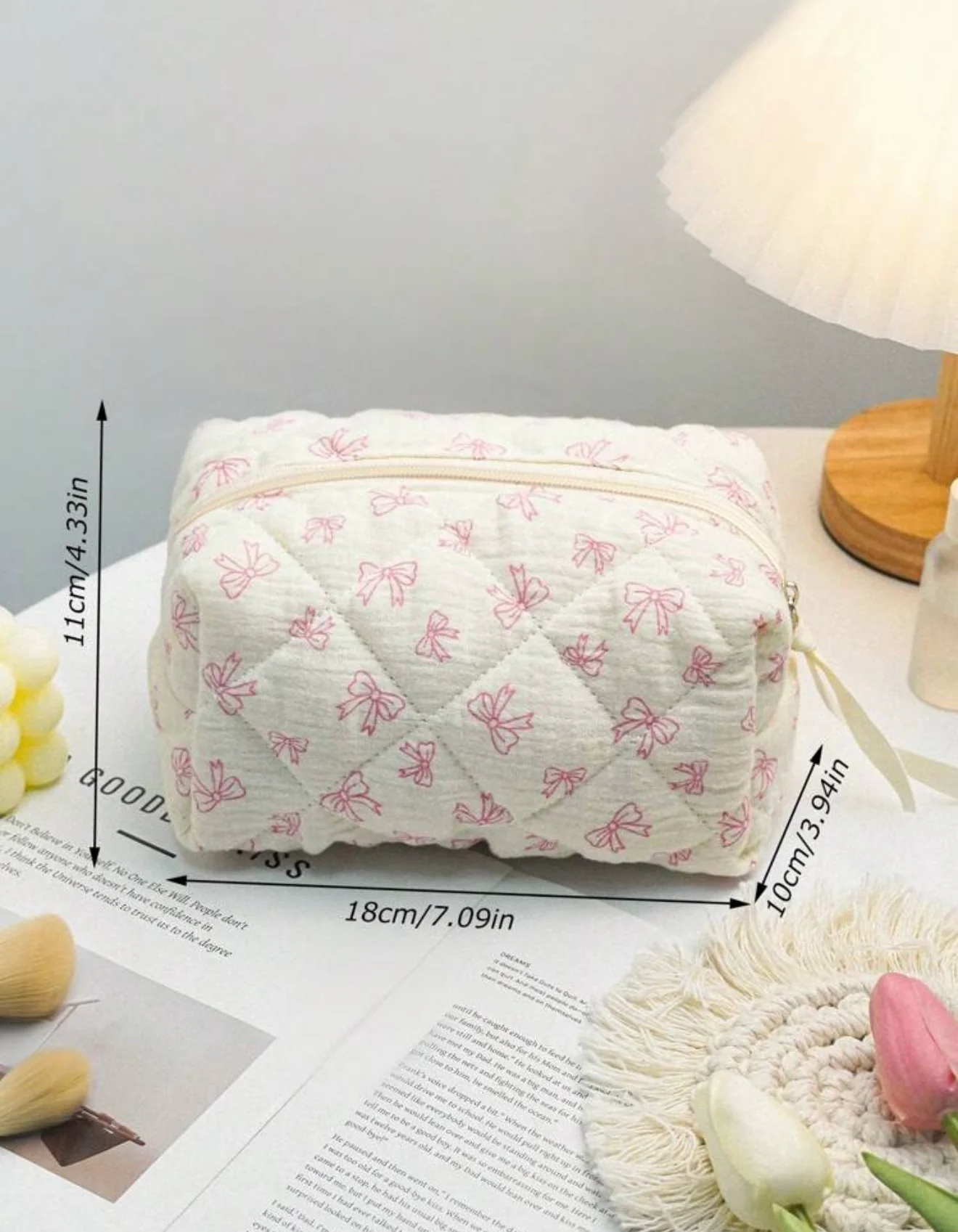 Cute Bow Quilted Makeup Bag - Image 2