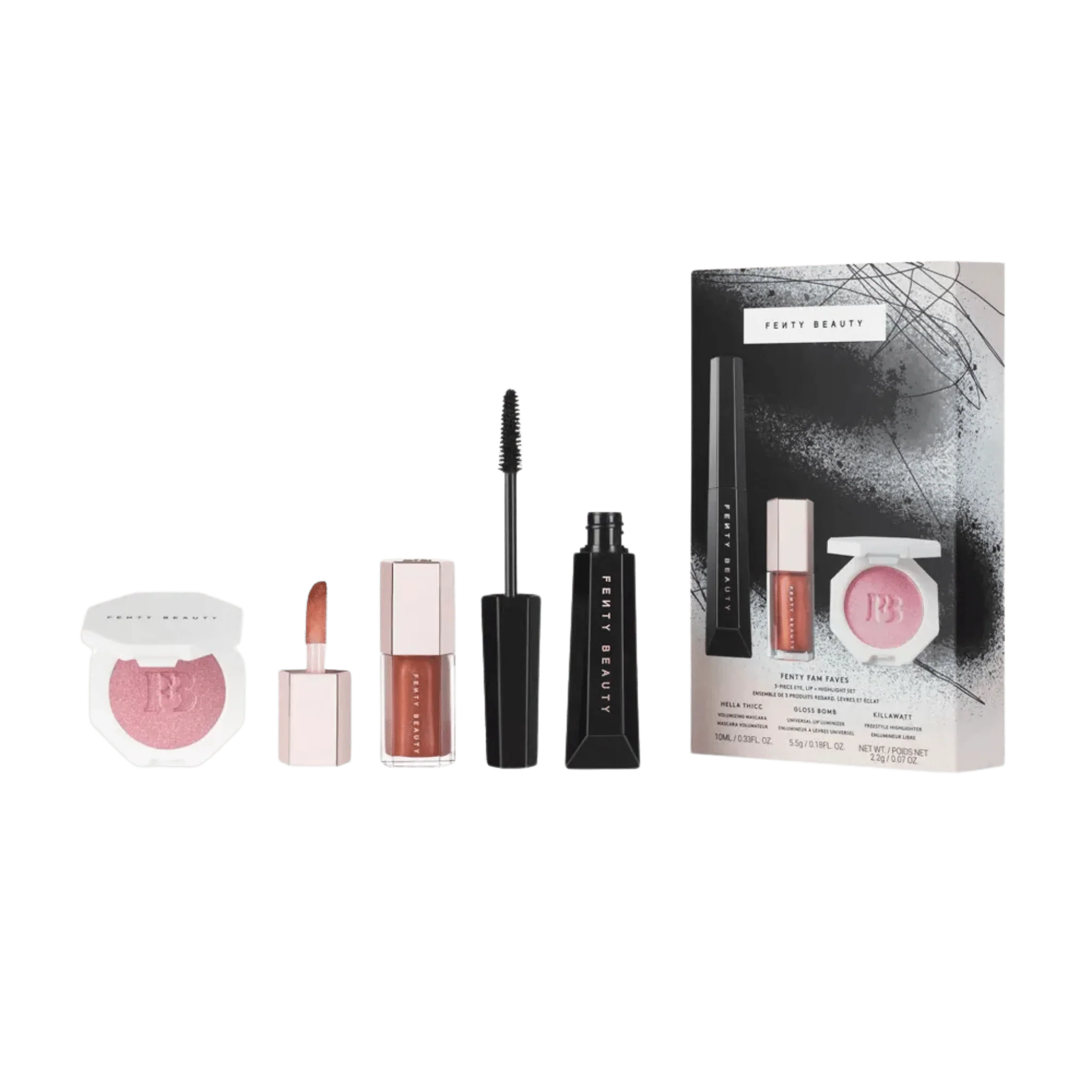 FENTY BEAUTY FENTY FAM FAVES 3-PIECE EYE, LIP + HIGHLIGHTER SET