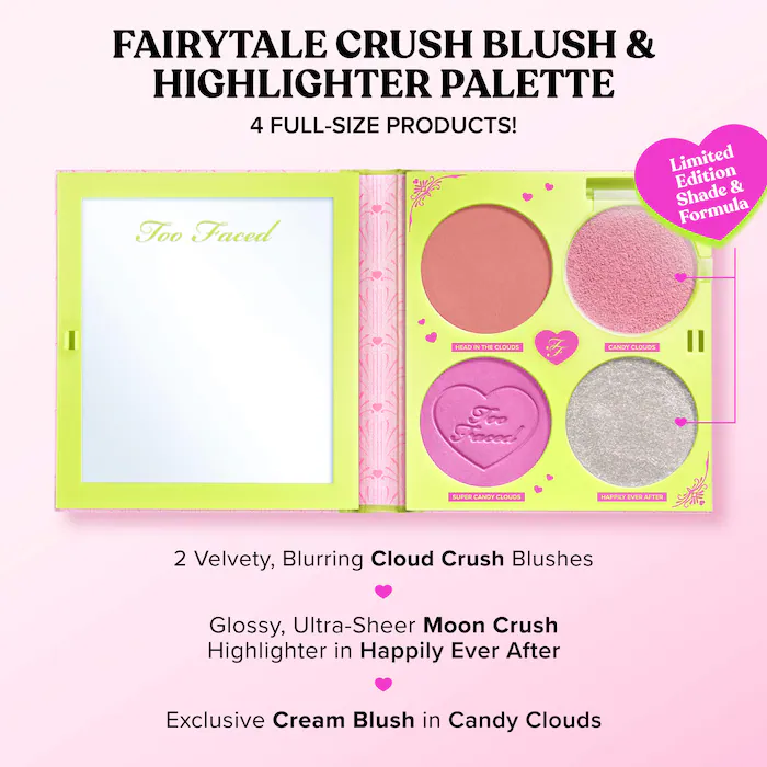 Too Faced Fairytale Crush Blush & Highlighter Palette Makeup Set - Image 7