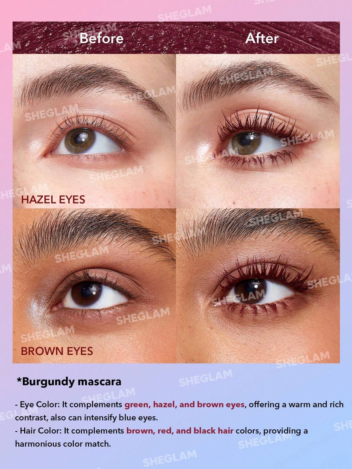 SHEGLAM ALL-IN-ONE VOLUME & LENGTH MASCARA-WATERPROOF BRUGUNDY - Image 2